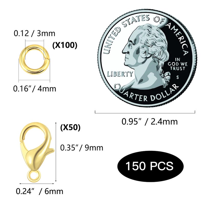 ALEXCRAFT Wholesale Pack- Gold Plated 50 PCS 9mm Small Lobster Clasps and 100 PCS 4mm Open Jump Rings for Jewelry Making & Finding - Image 4
